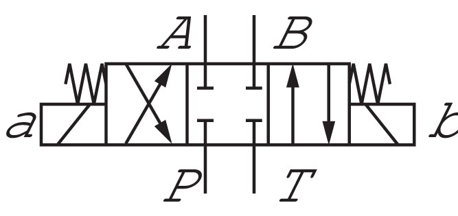 Schaltsymbol: 4/3-Wegeventil, E-Schaltung